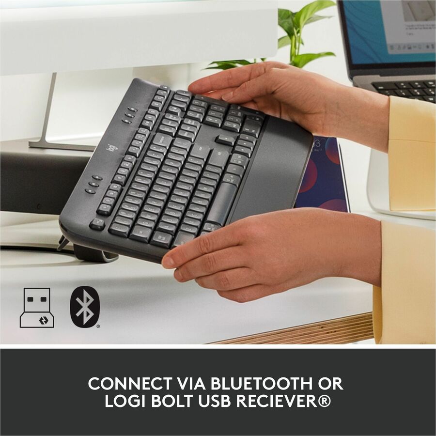 Logitech Signature K650 Comfort Full-Size Wireless Keyboard with Wrist Rest, BLE Bluetooth or Logi Bolt, Graphite — 920-010908