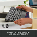 Logitech Signature K650 Comfort Full-Size Wireless Keyboard with Wrist Rest, BLE Bluetooth or Logi Bolt, Graphite — 920-010908