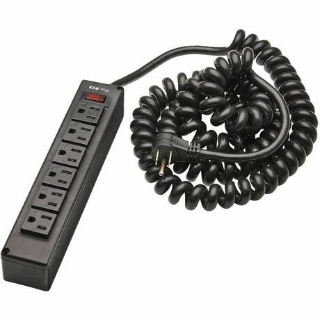 Eaton Tripp Lite Series Safe-IT 6-Outlet Surge Protector - 10 ft. Spiral Cord, 5-15P Plug, 300 Joules, Antimicrobial Protection, Black — TLP610COILAM