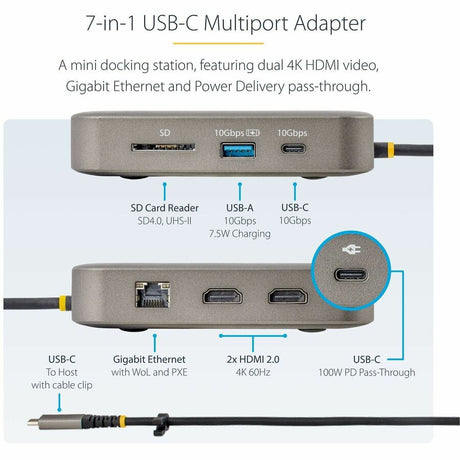 StarTech.com USB C Docking Station, Dual 4K 60Hz HDMI, compatible with MacBook Pro (M1/M2/M3/M4) and Windows, 10Gbps USB Hub, GbE, 100W PD — 102B-USBC-MULTIPORT