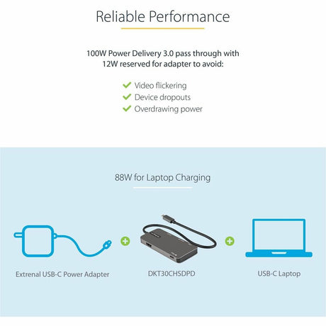 StarTech.com USB C Multiport Adapter, USB-C to 4K HDMI, 100W PD Pass-through, SD/MicroSD, 3xUSB 3.0, USB Type-C Mini Dock, 12" Long Cable — DKT30CHSDPD