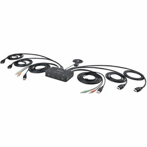 StarTech.com 2-Port Dual-Monitor HDMI Cable KVM Switch, 4K 60Hz, Compact KVM with 5ft/1.5m Integrated Host Cables, Bus Powered — C2-DH46-UA2-CBL-KVM