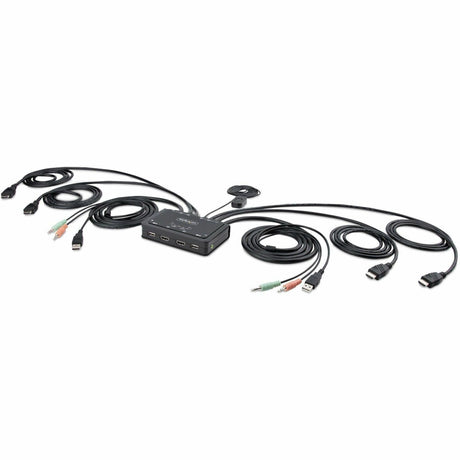StarTech.com 2-Port Dual-Monitor HDMI Cable KVM Switch, 4K 60Hz, Compact KVM with 5ft/1.5m Integrated Host Cables, Bus Powered — C2-DH46-UA2-CBL-KVM