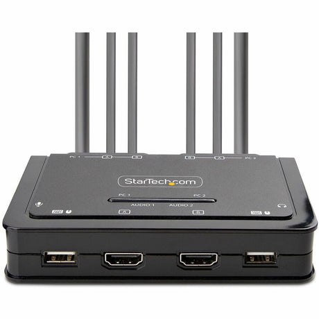 StarTech.com 2-Port Dual-Monitor HDMI Cable KVM Switch, 4K 60Hz, Compact KVM with 5ft/1.5m Integrated Host Cables, Bus Powered — C2-DH46-UA2-CBL-KVM