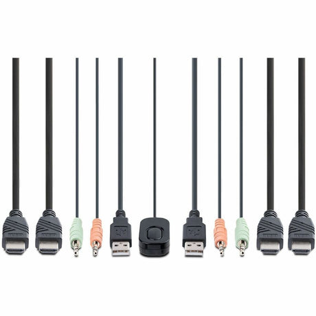 StarTech.com 2-Port Dual-Monitor HDMI Cable KVM Switch, 4K 60Hz, Compact KVM with 5ft/1.5m Integrated Host Cables, Bus Powered — C2-DH46-UA2-CBL-KVM