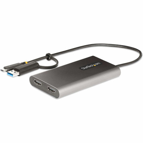 StarTech.com USB-C to Dual-HDMI Adapter, USB-C/A to 2x HDMI, 4K 60Hz, 100W PD Passthrough, 1ft/30cm Cable, USB to HDMI Converter, TAA — 109B-USBC-HDMI