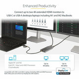 StarTech.com USB-C to Dual-HDMI Adapter, USB-C/A to 2x HDMI, 4K 60Hz, 100W PD Passthrough, 1ft/30cm Cable, USB to HDMI Converter, TAA — 109B-USBC-HDMI