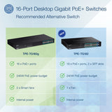 TRENDnet 16-Port Gigabit PoE+ Switch, 16 x Gigabit PoE+ Ports, 246W PoE Power Budget, 32 Gbps Switching Capacity, Desktop Switch, Ethernet Network Switch, Metal, Lifetime Protection, Black, TPE-TG160g