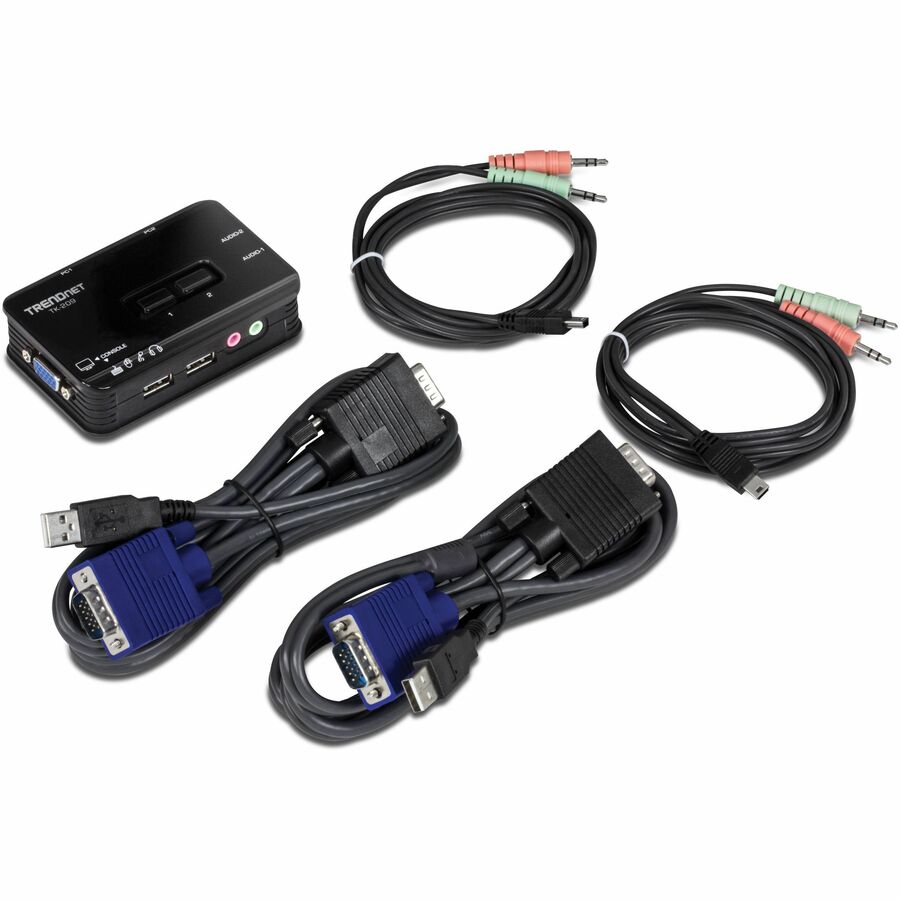 TRENDnet 2-Port USB KVM Switch and Cable Kit with Audio, Manage Two PCs, USB 1.1, Hot-Plug, Auto-Scan, Hot-Keys, Windows & Linux Compliant, TK-209K