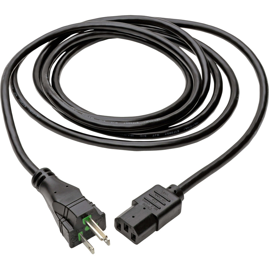 Eaton Tripp Lite Series Hospital-Grade Power Cord, NEMA 5-15P to C13 - Green Dot, 10A, 125V, 18 AWG, 6 ft. (1.83 m), Black — P006-006-HG10