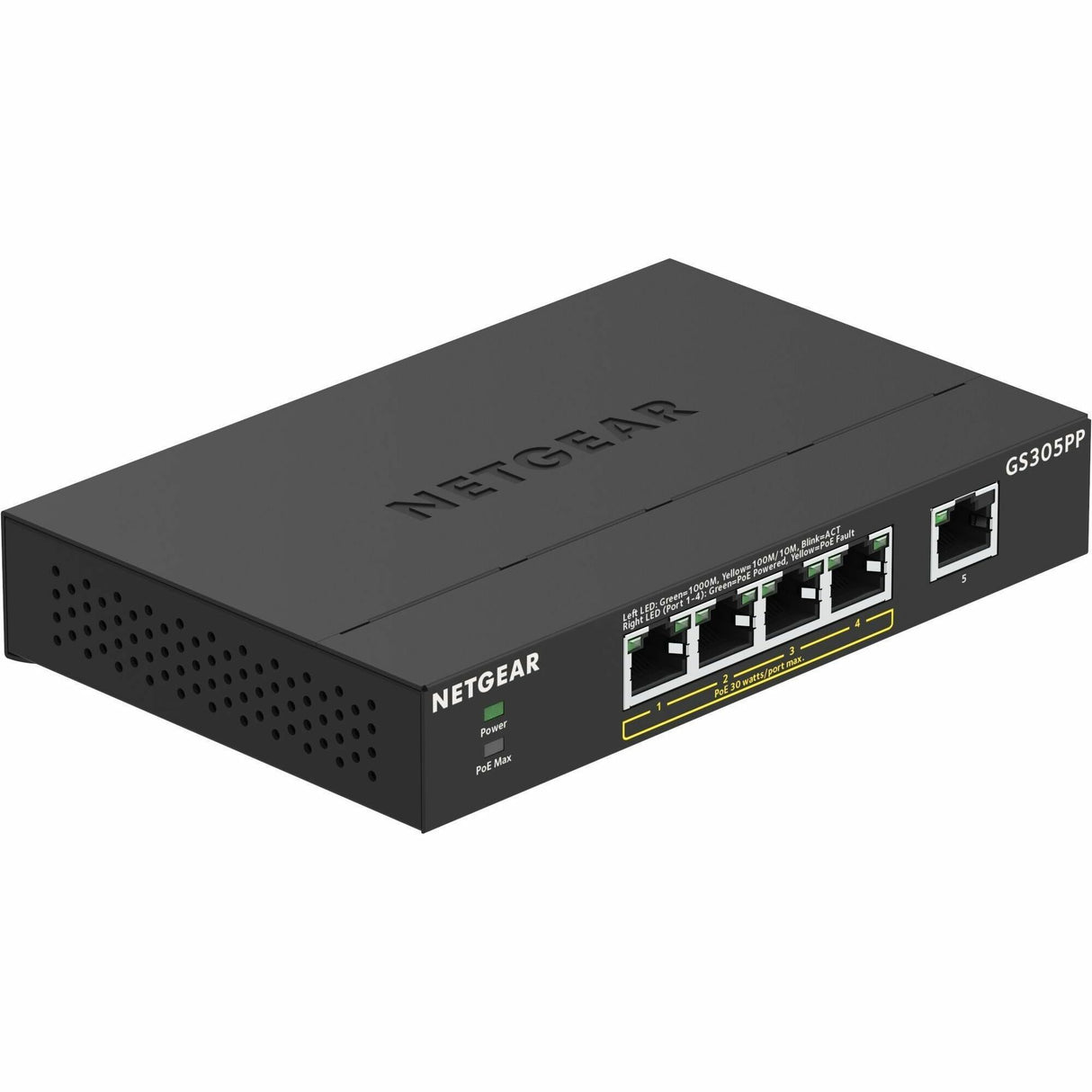Netgear 5-Port Gigabit Ethernet SOHO Unmanaged Switch with 4 Ports PoE+ (83W) — GS305PP-300NAS