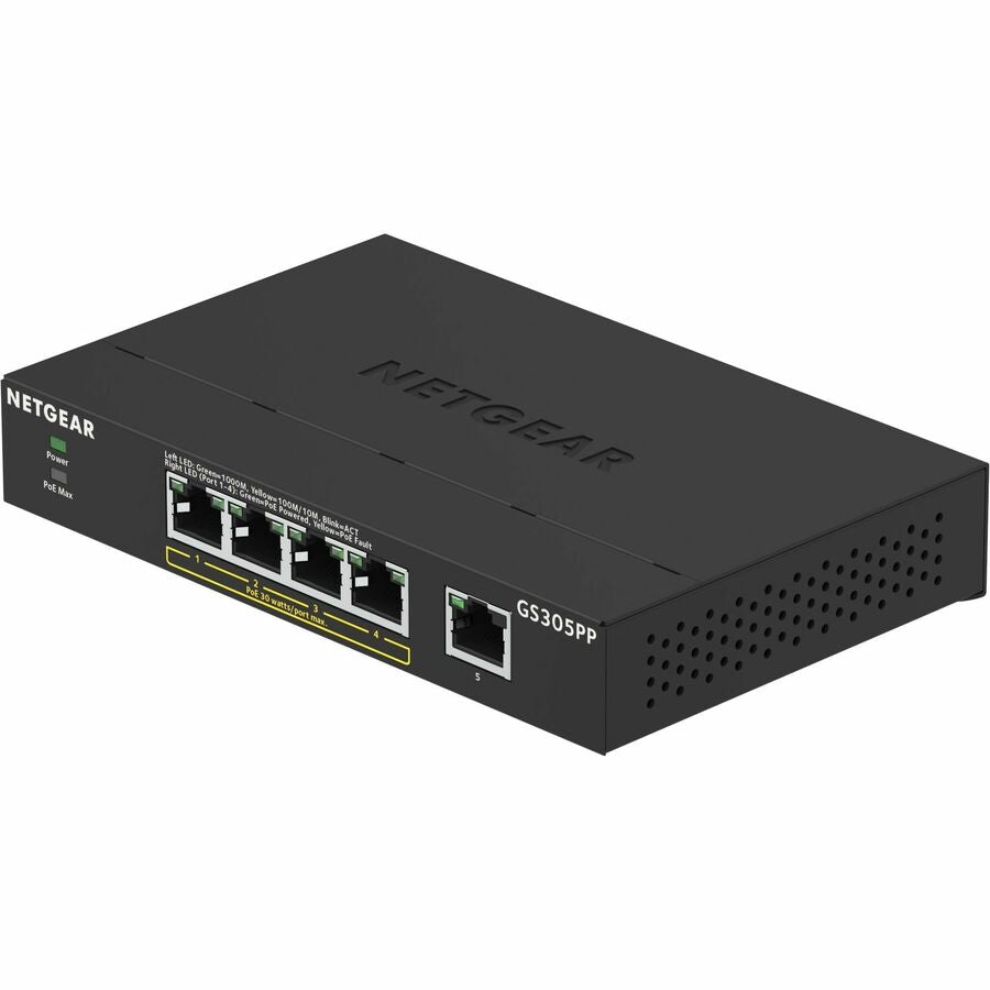 Netgear 5-Port Gigabit Ethernet SOHO Unmanaged Switch with 4 Ports PoE+ (83W) — GS305PP-300NAS