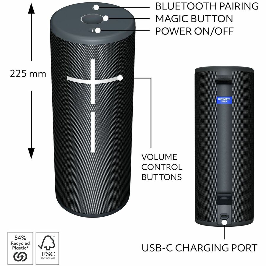 Ultimate Ears MEGABOOM 4 Portable Waterproof Bluetooth Speaker With Powerful 360-Degree Sound and Thundering Bass, Floating Speaker With 20-Hour Battery and 147ft (45m) Range, Black — 984-001964