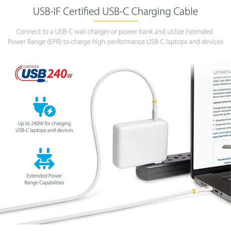 StarTech.com 13ft White USB-C Charging Cable, USB-IF Certified USB C Cable, 240W PD EPR, USB 2.0 Type-C Laptop Charger Cord, TPE Jacket — USB2EPR13FW