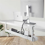 StarTech.com Under Desk Cable Management Tray, Length Adjustable, Clamp-On Installation, No Drilling Required, White — CALW-DESK-CABLE-TRAY
