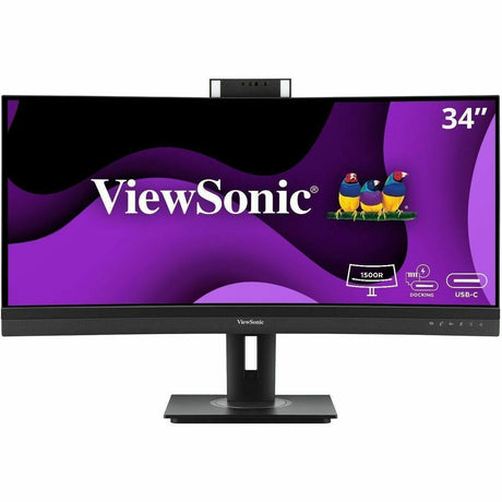ViewSonic VG3457CV 34 Inch Ultrawide QHD 1440p Curved Video Conferencing Docking Monitor with Windows Hello Compatible IR Webcam, Advanced Ergonomics, and 100W USB C for Home and Office — VG3457CV