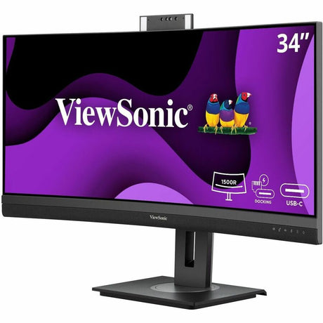 ViewSonic VG3457CV 34 Inch Ultrawide QHD 1440p Curved Video Conferencing Docking Monitor with Windows Hello Compatible IR Webcam, Advanced Ergonomics, and 100W USB C for Home and Office — VG3457CV