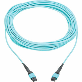 Eaton Tripp Lite Series 100G Multimode 50/125 OM4 Fiber Optic Cable (12F MPO/MPO-PC F/F), Type-A Polarity, OFNP, Aqua, 10 m (32.8 ft.), TAA — N845A-10M-12TAA