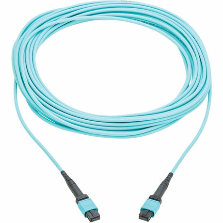 Eaton Tripp Lite Series 100G Multimode 50/125 OM4 Fiber Optic Cable (12F MPO/MPO-PC F/F), Type-A Polarity, OFNP, Aqua, 10 m (32.8 ft.), TAA — N845A-10M-12TAA