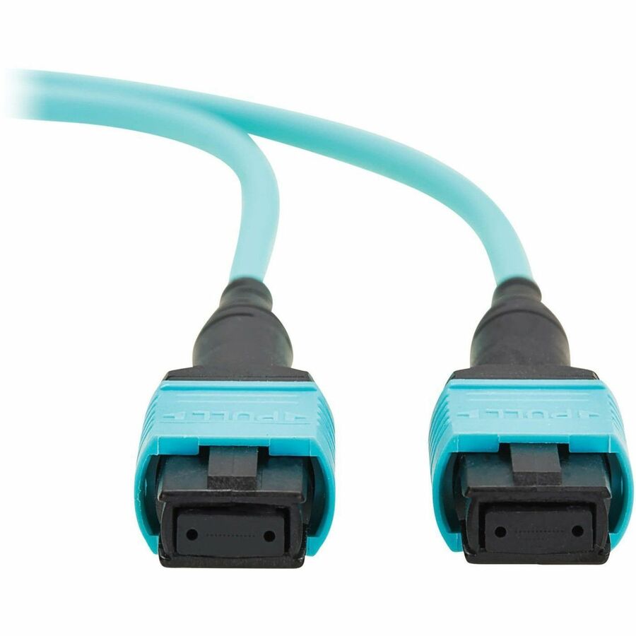 Eaton Tripp Lite Series 100G Multimode 50/125 OM4 Fiber Optic Cable (12F MPO/MPO-PC F/F), Type-A Polarity, OFNP, Aqua, 10 m (32.8 ft.), TAA — N845A-10M-12TAA