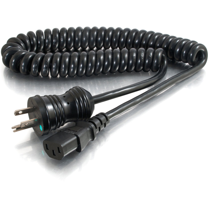 C2G 8ft 16 AWG Coiled Hospital Grade Power Cord (NEMA 5-15P to IEC320C13) - Black — 48070