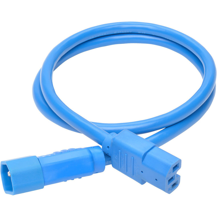 Eaton Tripp Lite Series Power Cord C14 to C15 - Heavy-Duty, 15A, 250V, 14 AWG, 3 ft. (0.91 m), Blue — P018-003-ABL