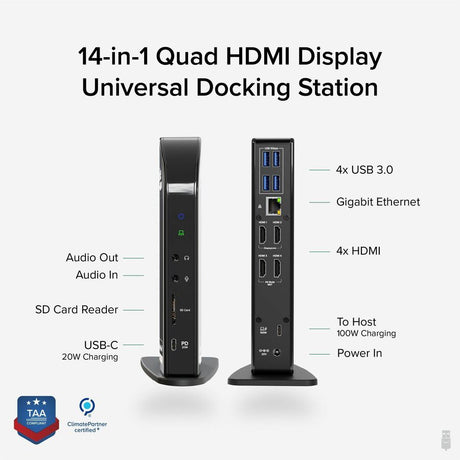 Plugable 14-in-1 USB C Docking Station with 4x HDMI, Quad Dock with 100W Charging, 4x HDMI Displays — UD-3900C4
