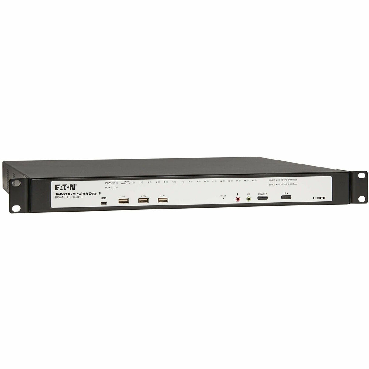 Eaton 16-Port Cat5e KVM over IP Switch - Virtual Media, 4 Users (Remote + 1 Local Port), HDMI Output, 1U Rack-Mount, TAA — B064-016-04-IPH