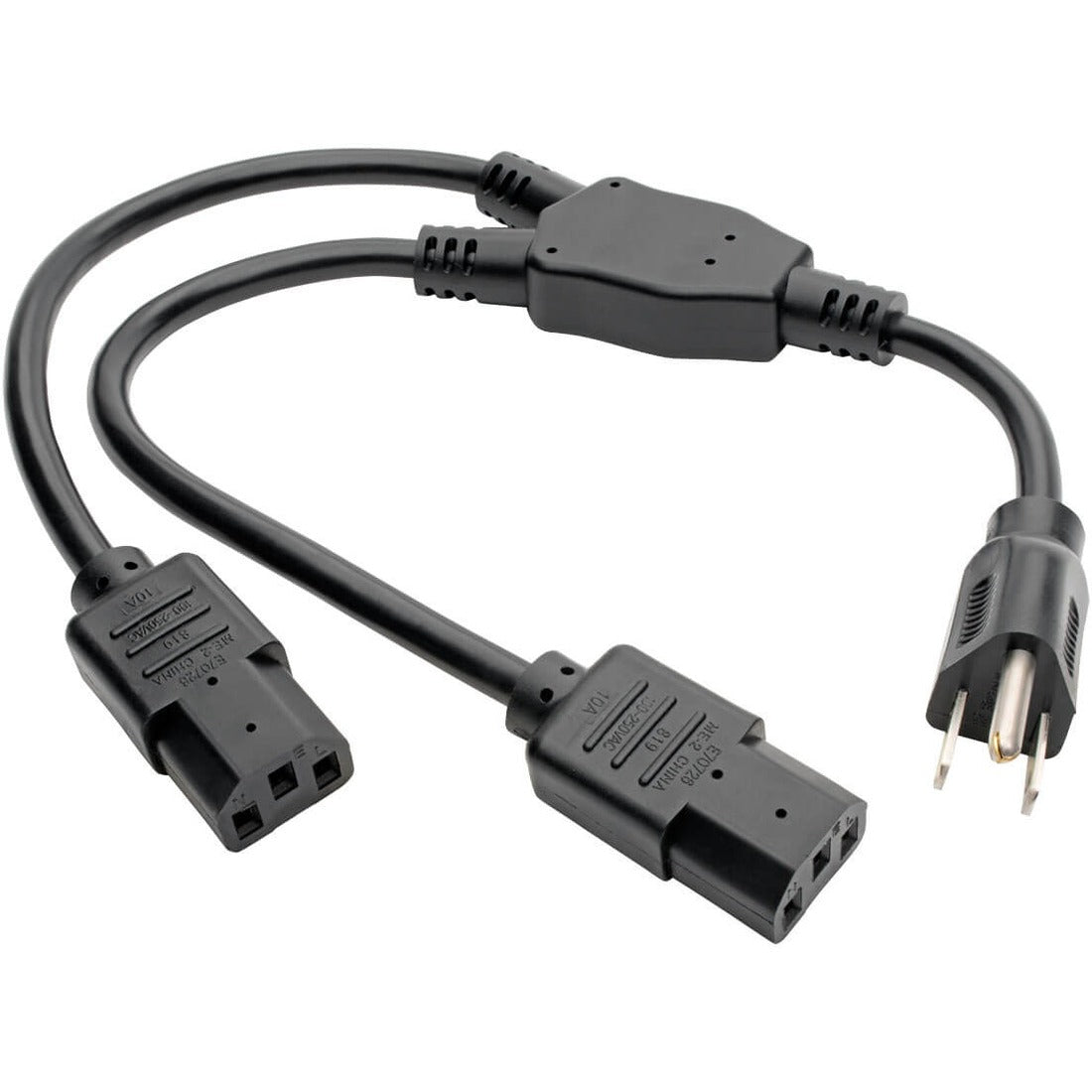 Eaton Tripp Lite Series Y Splitter Power Cable, NEMA 5-15P to 2x C13 - 10A, 125V, 18 AWG, 1.5 ft. (0.45 m), Black — P006-18N-2