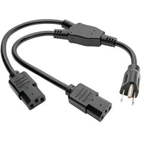Eaton Tripp Lite Series Y Splitter Power Cable, NEMA 5-15P to 2x C13 - 10A, 125V, 18 AWG, 1.5 ft. (0.45 m), Black — P006-18N-2