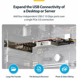 StarTech.com 4-Port USB Type-C PCIe Card, USB 3.2 10Gbps, USB-C PCI Express Expansion Card, 4x Independent USB Controllers, TAA-Compliant — P10Q4C-USB-CARD