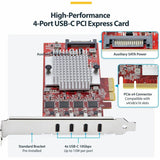 StarTech.com 4-Port USB Type-C PCIe Card, USB 3.2 10Gbps, USB-C PCI Express Expansion Card, 4x Independent USB Controllers, TAA-Compliant — P10Q4C-USB-CARD
