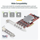 StarTech.com 4-Port USB Type-C PCIe Card, USB 3.2 10Gbps, USB-C PCI Express Expansion Card, 4x Independent USB Controllers, TAA-Compliant — P10Q4C-USB-CARD