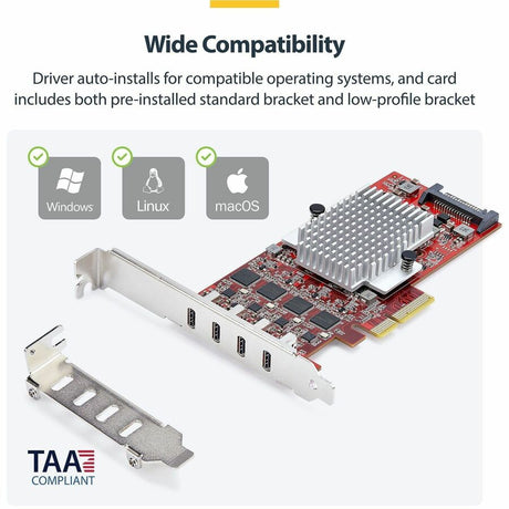 StarTech.com 4-Port USB Type-C PCIe Card, USB 3.2 10Gbps, USB-C PCI Express Expansion Card, 4x Independent USB Controllers, TAA-Compliant — P10Q4C-USB-CARD