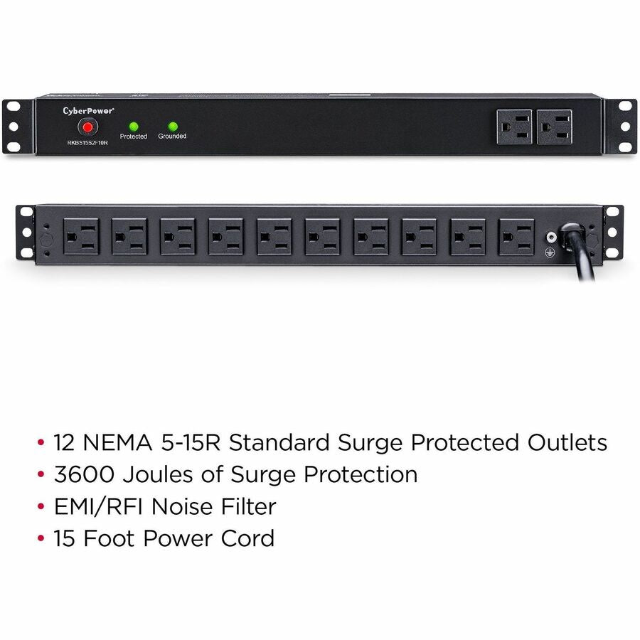 CyberPower RKBS15S2F10R Rackbar 12 - Outlet Surge Protector with 3600 J Surge Suppression — RKBS15S2F10R