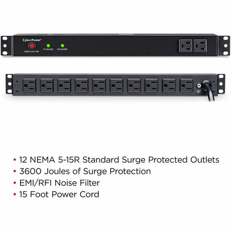CyberPower RKBS15S2F10R Rackbar 12 - Outlet Surge Protector with 3600 J Surge Suppression — RKBS15S2F10R
