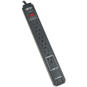 Eaton Tripp Lite Series Protect It! 6-Outlet Surge Protector, 6 ft. (1.83 m) Cord, 990 Joules, 2 x USB Charging ports (2.1A), Black Housing, TAA — TLP606USBBTAA