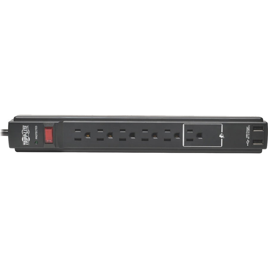 Eaton Tripp Lite Series Protect It! 6-Outlet Surge Protector, 6 ft. (1.83 m) Cord, 990 Joules, 2 x USB Charging ports (2.1A), Black Housing, TAA — TLP606USBBTAA