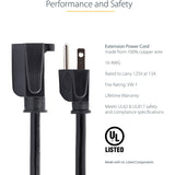 StarTech.com 15ft (4.5m) Power Extension Cord, NEMA5-15R to NEMA5-15P Black Extension Cord, 13A 125V, 16AWG, Computer Power Extension Cable — PAC10115