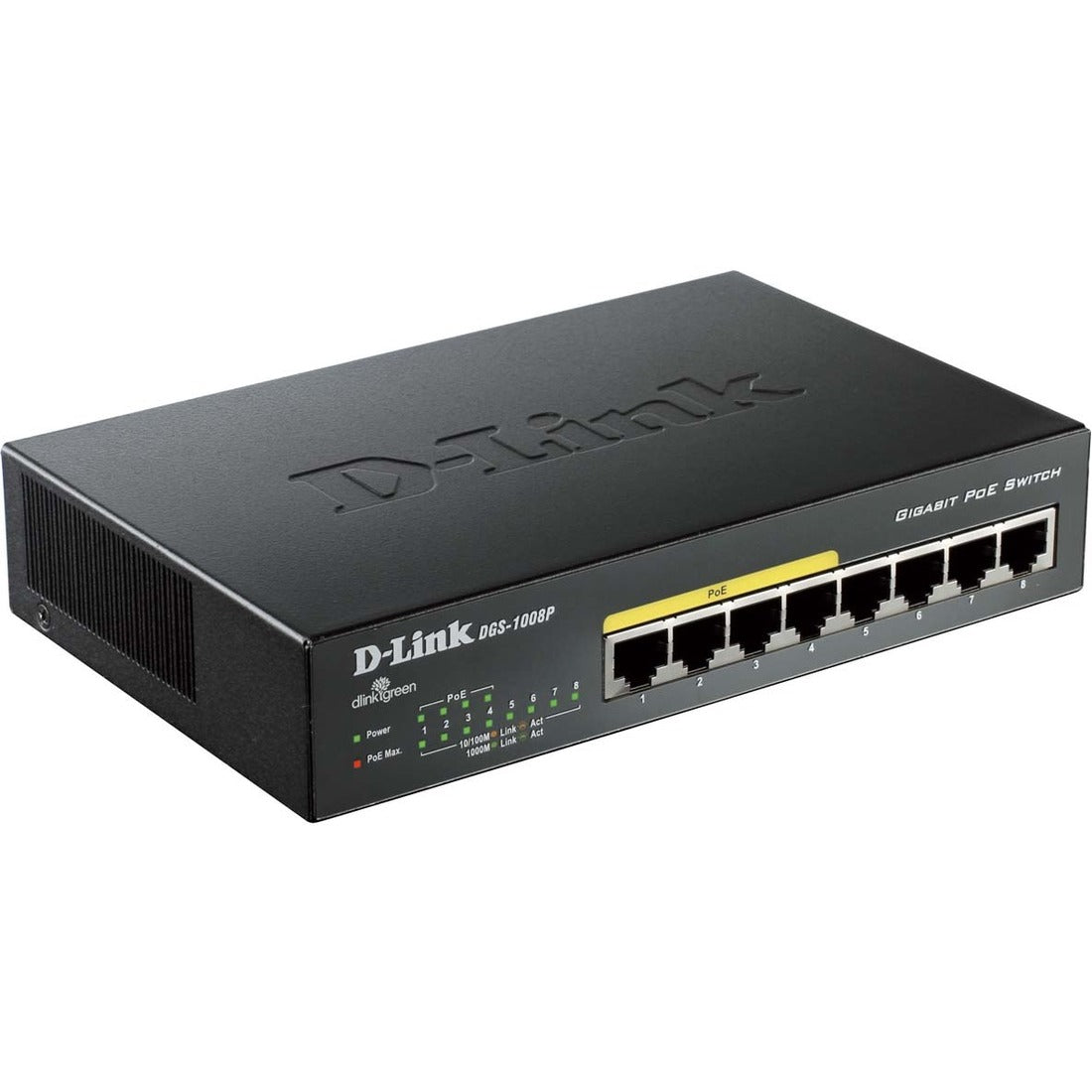 D-Link DGS-1008P 8-Port Gigabit Metal Desktop Switch with 4 PoE Ports — DGS-1008P