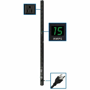 Eaton Tripp Lite Series 1.4kW Single-Phase Local Metered PDU, 120V Outlets (16 5-15R), 5-15P, 15 ft. (4.57 m) Cord, 0U Vertical, 48 in. — PDUMV15