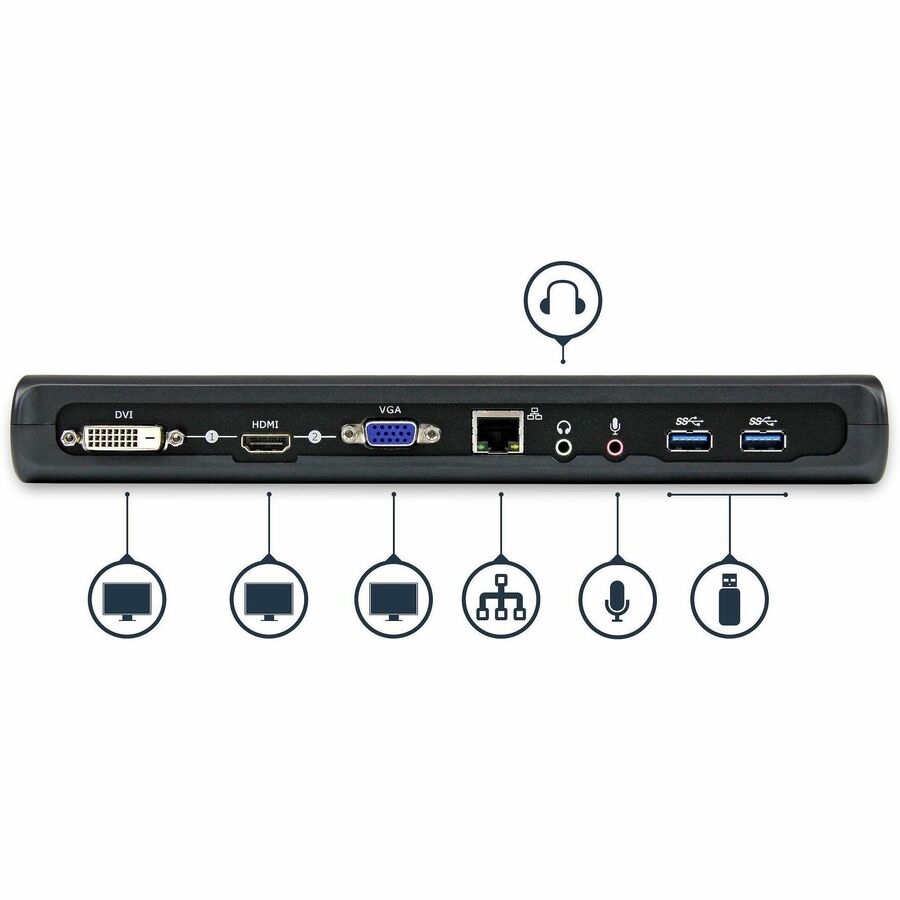 StarTech.com USB 3.0 Docking Station - Compatible with Windows / macOS - Supports Dual Displays - HDMI and DVI - DVI to VGA Adapter Included - USB3SDOCKHD — USB3SDOCKHDV