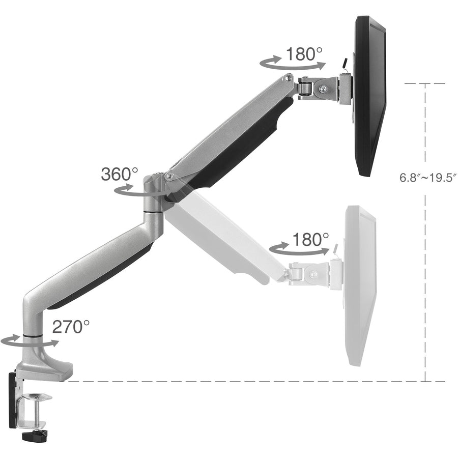 High Premium Aluminum Gas Spring Desk Mount - 13" to 32" - Single Monitor - Max load 19.8Ibs, VESA 75x75/100x100mm — CE-MT2D12-S1