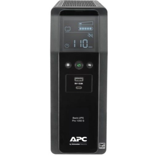 APC Back-UPS Pro, 1350VA/810W, Tower, 120V, 10x NEMA 5-15R outlets, Sine Wave, AVR, USB Type A + C ports, LCD, User Replaceable Battery — BR1350MS