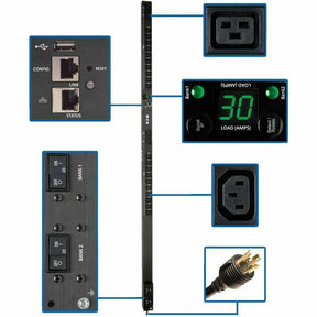 Eaton 5.5kW Single-Phase Switched PDU - LX Interface, 208/230V Outlets (20 C13 & 4 C19), L6-30P, 0U, TAA — PDUMV30HVNETLX