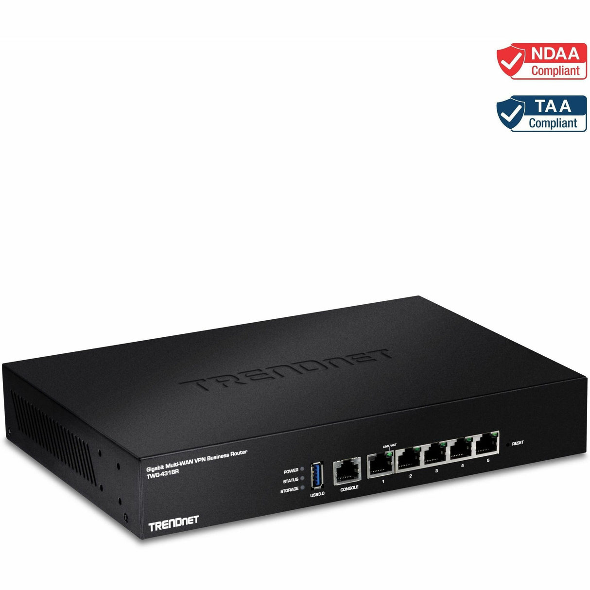 TRENDnet Gigabit Multi-WAN VPN Business Router; TWG-431BR; 5 x Gigabit ports; 1 x Console Port; QoS; Inter-VLAN Routing; Dynamic Routing; Load-Balancing; High Availability; Online Firmware Updates — TWG-431BR