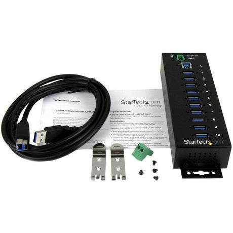 StarTech.com 10 Port Industrial USB 3.0 Hub - ESD and Surge Protection - DIN Rail or Surface-Mountable Metal Housing — ST1030USBM