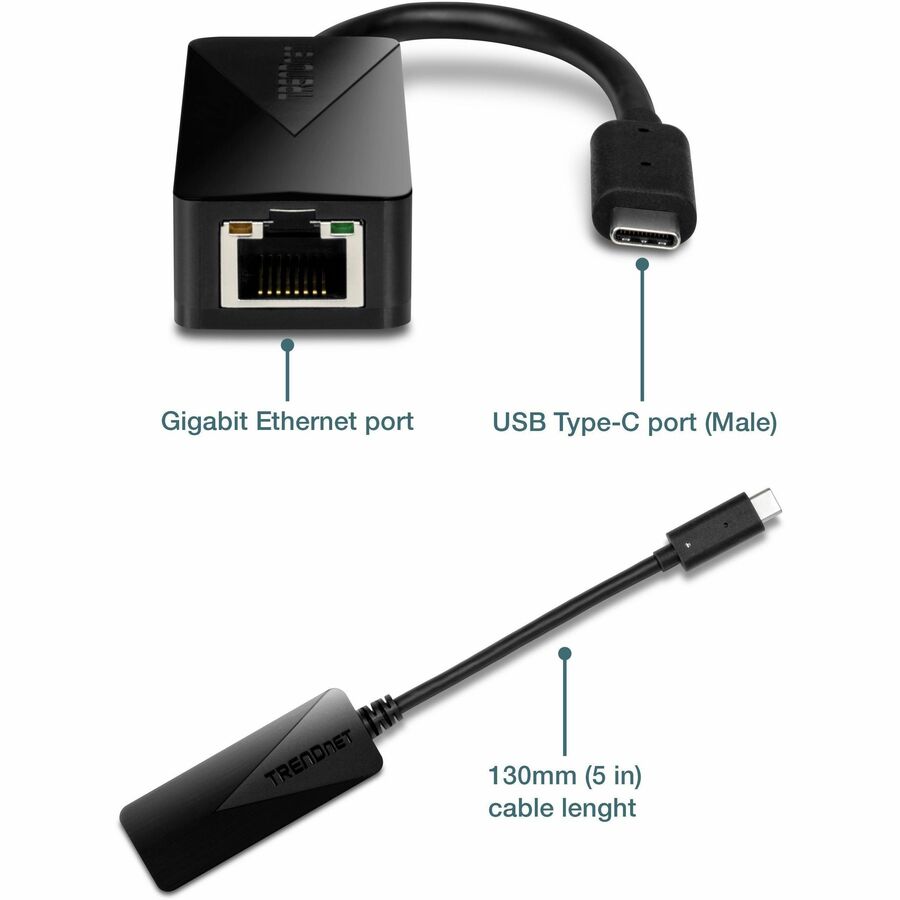 TRENDnet USB Type-C to Gigabit Ethernet LAN Wired Network Adapter, Windows & Mac Compatible, Nintendo Switch, USB-C to Gigabit Ethernet Adapter, Black, TUC-ETG