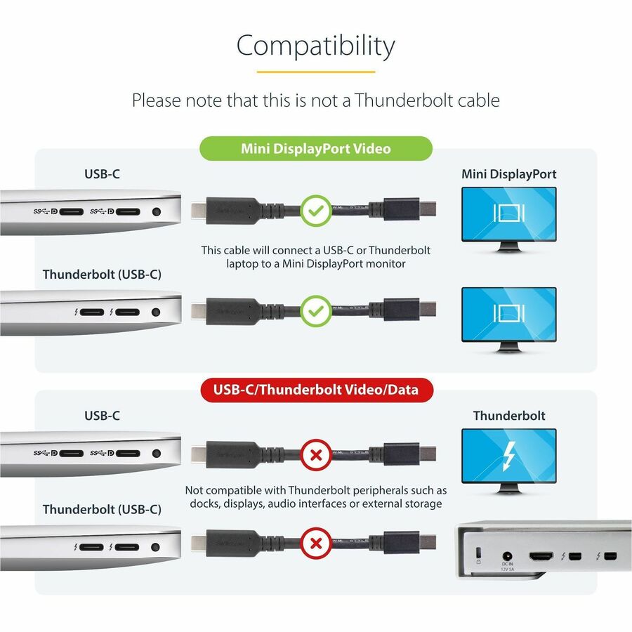 StarTech.com 1 m / 3.3 ft. USB-C to Mini DisplayPort Cable - 4K 60Hz - Black - USB 3.1 Type-C to Mini DP Adapter Cable - mDP Cable — CDP2MDPMM1MB