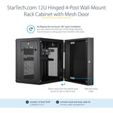 StarTech.com 4-Post 12U Wall Mount Network Cabinet, 19" Hinged Wall-Mounted Server Rack for IT Equipment, Flexible Lockable Rack Enclosure — RK12WALHM